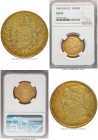 Pedro II gold 10000 Reis 1849 AU53 NGC, Rio de Janeiro mint, KM460, LMB-629. Mintage: 1,678. The key date of the series, displaying the "Tucan" bust t...