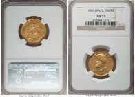Pedro II gold 10000 Reis 1866 AU53 NGC, Rio de Janeiro mint, KM467, LMB-653. A conditionally challenging date, with only a couple MS61's in both the N...