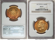 Pedro II gold 20000 Reis 1852 MS61 NGC, Rio de Janeiro mint, KM463, LMB-636. A two-year type featuring a skillfully rendered portrait of Pedro II, cri...