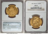 Pedro II gold 20000 Reis 1857 MS62 NGC, Rio de Janeiro mint, KM468, LMB-677. Sharp and lustrous, exhibiting softly toned fields. 

HID09801242017

© 2...