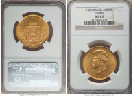 Republic gold 20000 Reis 1889 MS63 NGC, Rio de Janeiro mint, KM468, LMB-687. The very last year of the Brazilian Empire, represented by a Choice Mint ...