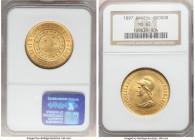 Republic gold 20000 Reis 1897 MS62 NGC, Rio de Janeiro mint, KM497, LMB-717. Mintage: 10,600. The first Republican gold series, showing blooming velve...