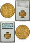 João III (1521-1557) gold Cruzado ND (from 1537) AU58 NGC, Lisbon mint, Fr-26, cf. Gomes-163.04. 3.44gm. 2nd type, smaller flan. Unlisted variety with...