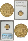 João V gold 1200 Reis (Quartinho) 1712 MS62 NGC, Lisbon mint, KM182, Gomes-88.06. 4 arches crown, legends separated by crosslets variety. Displaying v...