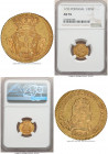 João V gold 800 Reis (1/2 Escudo) 1723 AU55 NGC, Lisbon mint, KM218.1, Gomes-110.01. Chiseled motifs, gently handled and graced by a peach tone to the...