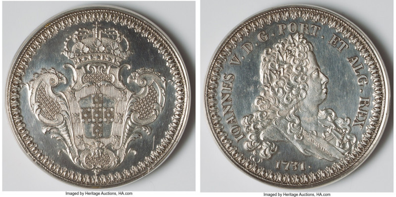 João V silver Restrike Dobra of 64 Escudos (92800 Reis) 1731-Dated UNC (Cleaned)...