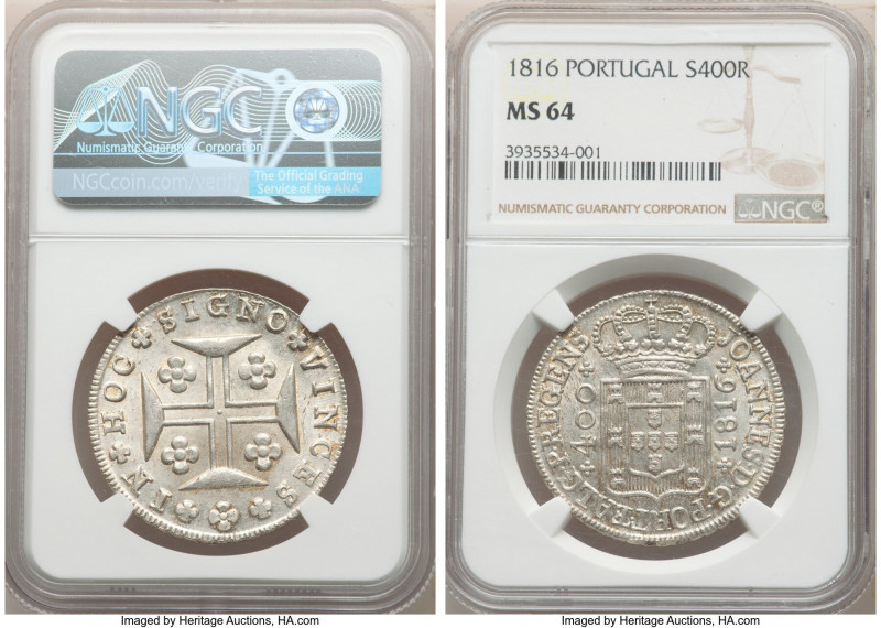 João Prince Regent 480 Reis (Cruzado Novo) 1816 MS64 NGC, Lisbon mint, KM331, Go...