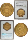 Maria II gold 7500 Reis (Peça) 1834 MS62 NGC, Lisbon mint, KM405, Gomes-19.01. Proving lustrous peripheries with semi-reflective fields. 

HID09801242...