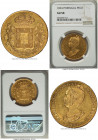 Maria II gold 7500 Reis (Peça) 1834 AU58 NGC, Lisbon mint, KM405, Gomes-19.01. Short from Mint State, displaying somewhat frosty motifs upon alight fi...