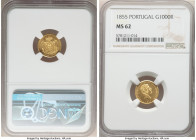 Pedro V gold 1000 Reis 1855 MS62 NGC, KM495, Gomes-09.01. An attractive and luminous survivor, showcasing razor-sharp, frosty devices and semi-reflect...