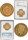 Luiz I gold 10000 Reis 1879 AU58 NGC, KM520, Gomes-17.03. A borderline Mint State representative, showing crisp motifs and blooming recesses. 

HID098...