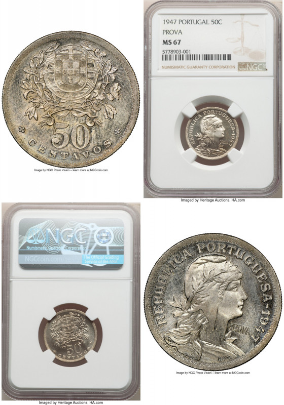 Republic Prova 50 Centavos 1947 MS67 NGC, cf. KM577 (for type). Stamped with inc...
