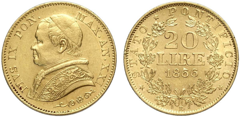 Roma, Pio IX, 20 Lire 1866 anno XXI, Au g 6,45 SPL