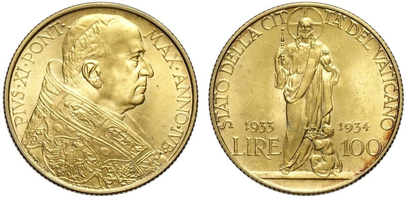 Roma, Pio XI, 100 Lire 1933-1934, Au g 8,80 q.FDC-FDC