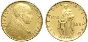 Roma, Pio XII, 100 Lire 1956, RR Au g 5,19 lieve colpetto, q.FDC