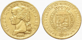 Savoia, Vittorio Emanuele I, 20 Lire 1816, RR Au mm 21 q.BB