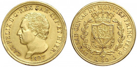 Savoia, Carlo Felice, 80 Lire 1827 Genova, Au mm 33 colpo al bordo altrimenti SPL