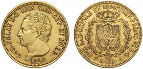 Savoia, Carlo Felice, 80 Lire 1829 Genova, Au g 25,80 colpetto, BB+