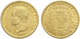 Savoia, Carlo Felice, 20 Lire 1826 Torino, Au mm 21 BB