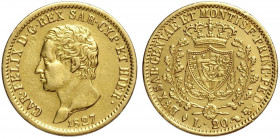 Savoia, Carlo Felice, 20 Lire 1827 Torino, Au mm 21 lucidata altrimenti q.SPL