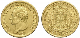 Savoia, Carlo Felice, 20 Lire 1827 Torino, Au mm 21 BB+