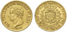 Savoia, Carlo Felice, 20 Lire 1827 Torino, Au mm 21 graffietti e colpetto altrimenti BB+