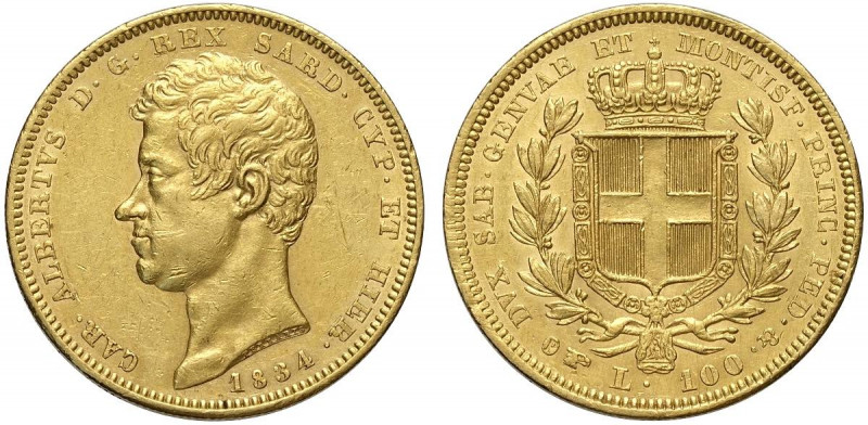 Savoia, Carlo Alberto, 100 Lire 1834 Torino, Au g 32,25 BB-SPL