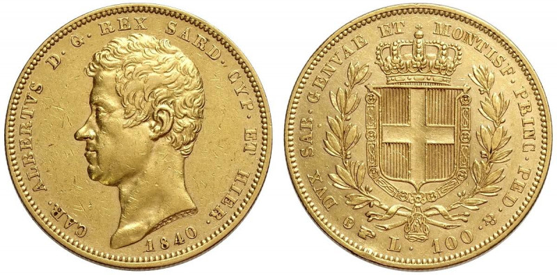 Savoia, Carlo Alberto, 100 Lire 1840 Torino, Rara Au mm 34 colpetto, BB+