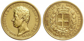 Savoia, Carlo Alberto, 50 Lire 1833 Torino, RR Au mm 27 colpetto, buon BB