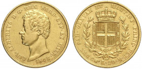 Savoia, Carlo Alberto, 20 Lire 1842 Torino, Rara Au g 6,45 pulita e colpetto altrimenti BB