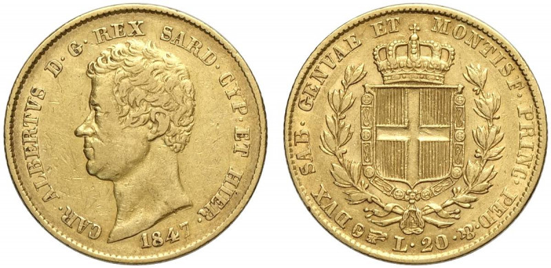 Savoia, Carlo Alberto, 20 Lire 1847 Torino, Au g 6,45 buon BB