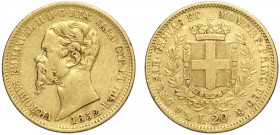 Savoia, Vittorio Emanuele II Re di Sardegna, 20 Lire 1852 Genova, Au g 6,45 BB