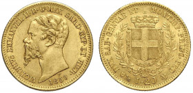Savoia, Vittorio Emanuele II Re di Sardegna, 20 Lire 1859 Genova, Au g 6,45 SPL