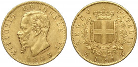 Regno d'Italia, Vittorio Emanuele II, 20 Lire 1863-T, Au g 6,45 SPL