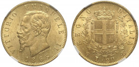 Regno d'Italia, Vittorio Emanuele II, 20 Lire 1865-T, Au g 6,45 In Slab NGC MS63 (cert. 6141352003)