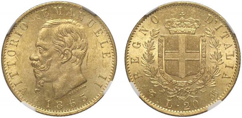 Regno d'Italia, Vittorio Emanuele II, 20 Lire 1865-T, Au g 6,45 In Slab NGC MS62...
