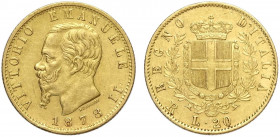 Regno d'Italia, Vittorio Emanuele II, 20 Lire 1878-R, Au g 6,45 colpetto, BB+