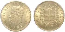 Regno d'Italia, Vittorio Emanuele II, 10 Lire 1863-T, Au g 3,22 In Slab PCGS MS64 (cert. 33124390)
