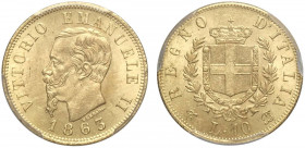 Regno d'Italia, Vittorio Emanuele II, 10 Lire 1863-T, Au g 3,22 In Slab PCGS MS64 (cert. 33847452)