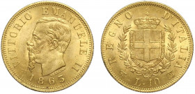 Regno d'Italia, Vittorio Emanuele II, 10 Lire 1863-T, Au g 3,22 q.FDC
