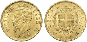 Regno d'Italia, Vittorio Emanuele II, 10 Lire 1863-T, Au g 3,22 SPL+
