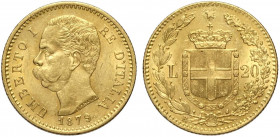Regno d'Italia, Umberto I, 20 Lire 1879, Au g 6,45 SPL-FDC