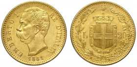 Regno d'Italia, Umberto I, 20 Lire 1881, Au g 6,45 SPL-FDC
