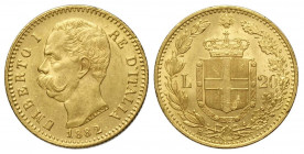Regno d'Italia, Umberto I, 20 Lire 1882, Au g 6,45 SPL-FDC