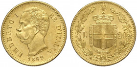 Regno d'Italia, Umberto I, 20 Lire 1882, Au g 6,45 SPL-FDC