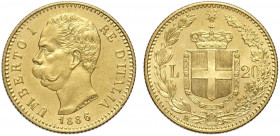 Regno d'Italia, Umberto I, 20 Lire 1886, Au g 6,45 fondi speculari, q.FDC