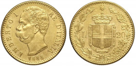 Regno d'Italia, Umberto I, 20 Lire 1888, Au g 6,45 graffietto, SPL