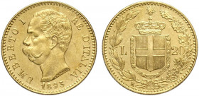 Regno d'Italia, Umberto I, 20 Lire 1893, Au g 6,45 fondi speculari, SPL-FDC