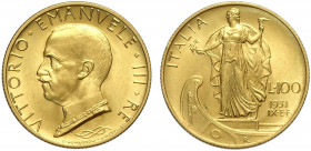 Regno d'Italia, Vittorio Emanuele III, 100 Lire 1931 anno IX, Au g 8,80 FDC