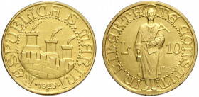 San Marino, Vecchia Monetazione, 10 Lire 1925, Rara Au g 3,22 lieve pulitura, SPL-FDC